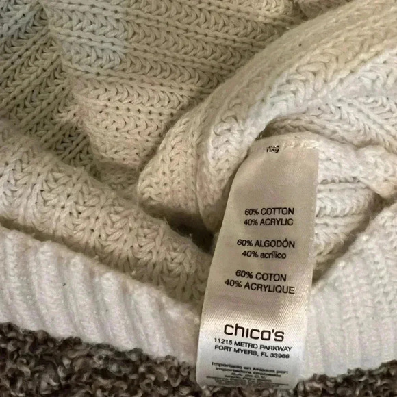 -Chico’s Sweater Metallic Silver and Cream Mock Zipper Neck Sweater Size Medium - Picture 11 of 13